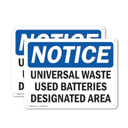 Signmission Universal Waste Used Batteries Designated Area, 10 in W x Rectangle, Plastic OS-2PACK-NS-P-710-L-18774
